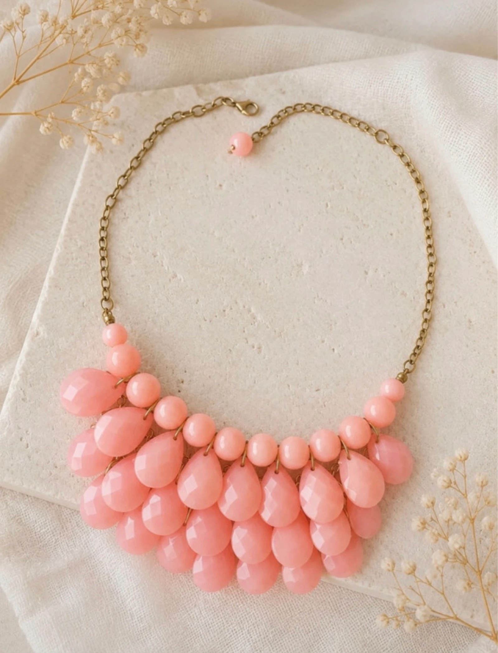 Collar Maxi Rosa con Cuentas y Lágrimas | Collar de Fiesta | Collar Statement